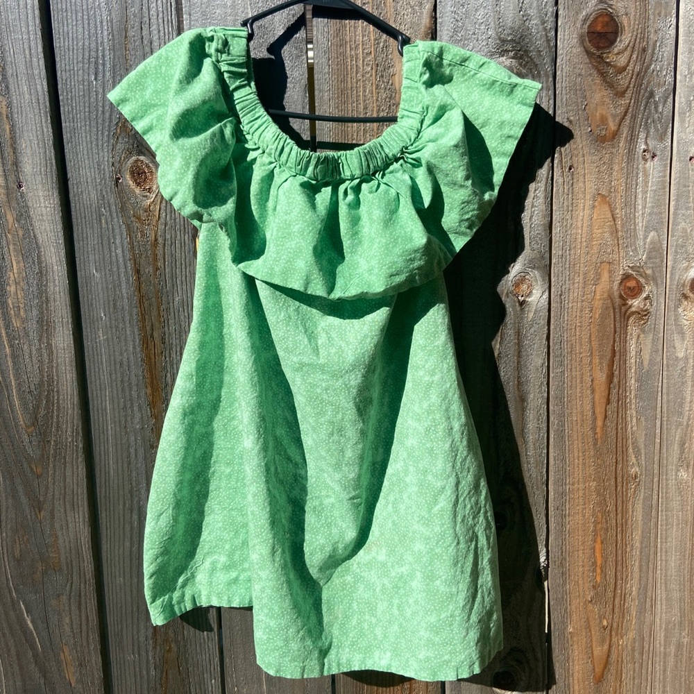 Handmade green mini off shoulder dress